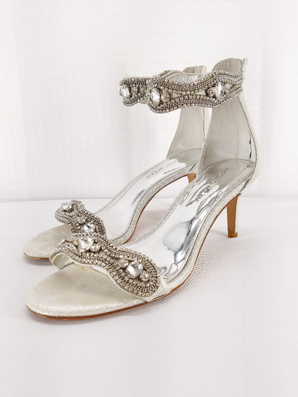 Antonio Melani Sedina Mid-Heel Ankle Strap Rhinestone Jeweled Sandal